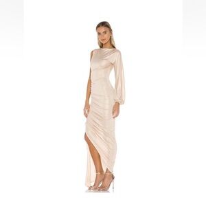 NWT - Michael Costello X Revolve ‘Lacey’ Gown Asymmetrical Cream/Champagne Dress